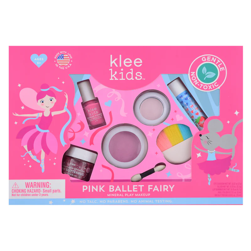 Klee Kids Pressed Powder Makeup 5PC Kit (Pink Ballet Fairy) 天然礦物彩妝5件組合 (芭蕾精靈)