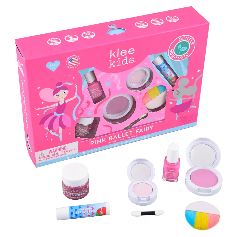 Klee Kids Pressed Powder Makeup 5PC Kit (Pink Ballet Fairy) 天然礦物彩妝5件組合 (芭蕾精靈)